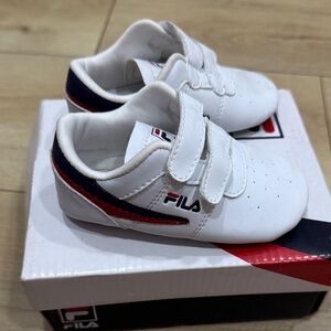 Fila Kids White Sneakers with Red and Blue Accents